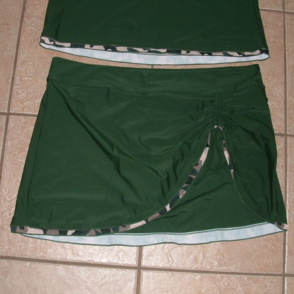 NEW Green with Camo Trim Plus Sz 3XL Skort & Halter Tankini 2 Pc Swimsuit - Picture 4 of 6
